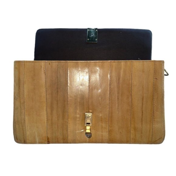 Vintage **TAN** Eel Skin CLUTCH w/DETACHABLE SHOULDER STRAP Purse - Picture 3 of 8